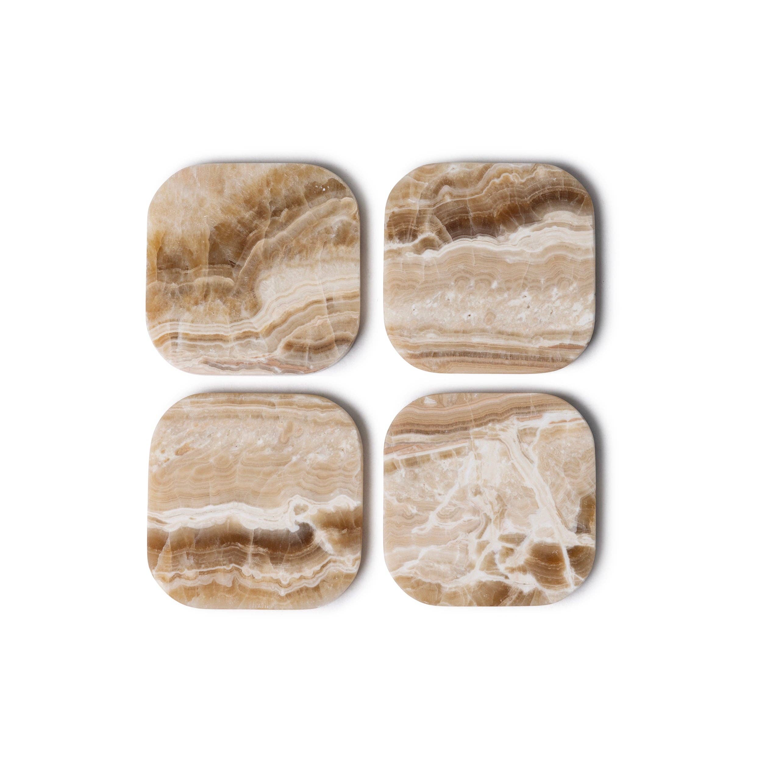 MOOISA B.V. - Wholesale Coasters - Marble coasters - organic - sandal onyx - set of 4 pieces - 10x10x1cm3