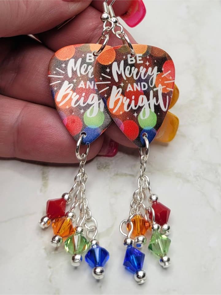Be Merry and Bright Guitar Pick Earrings with Swarovskis for wholesale by Simply Raevyn