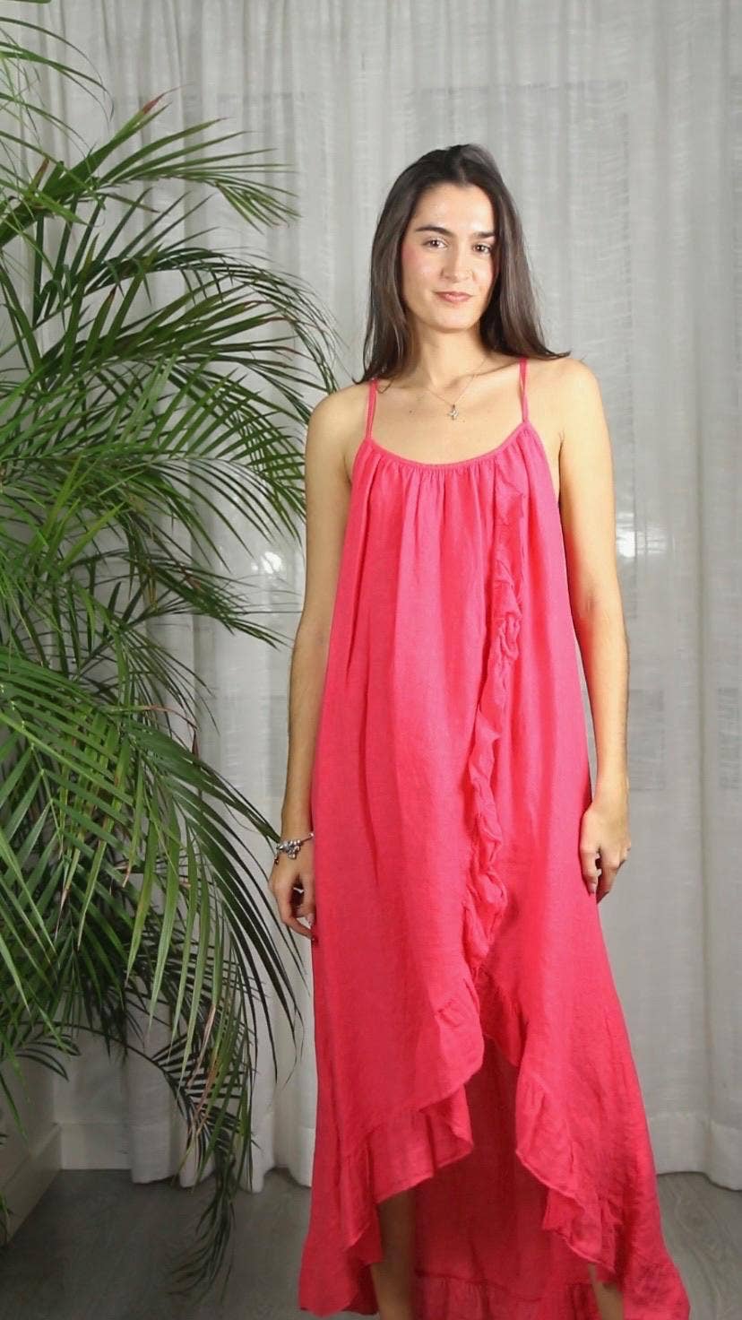 Linen & More - Wholesale Dress - Women's - REF 17621 DRESS WITH RUFFLE STRAP 100% LINEN9