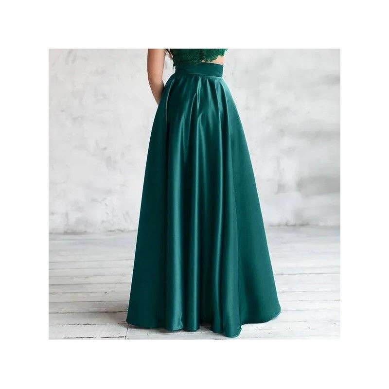 Sheer Trend - Wholesale Skirt - Women's - Satin High Waist A Line Midi Skirt3