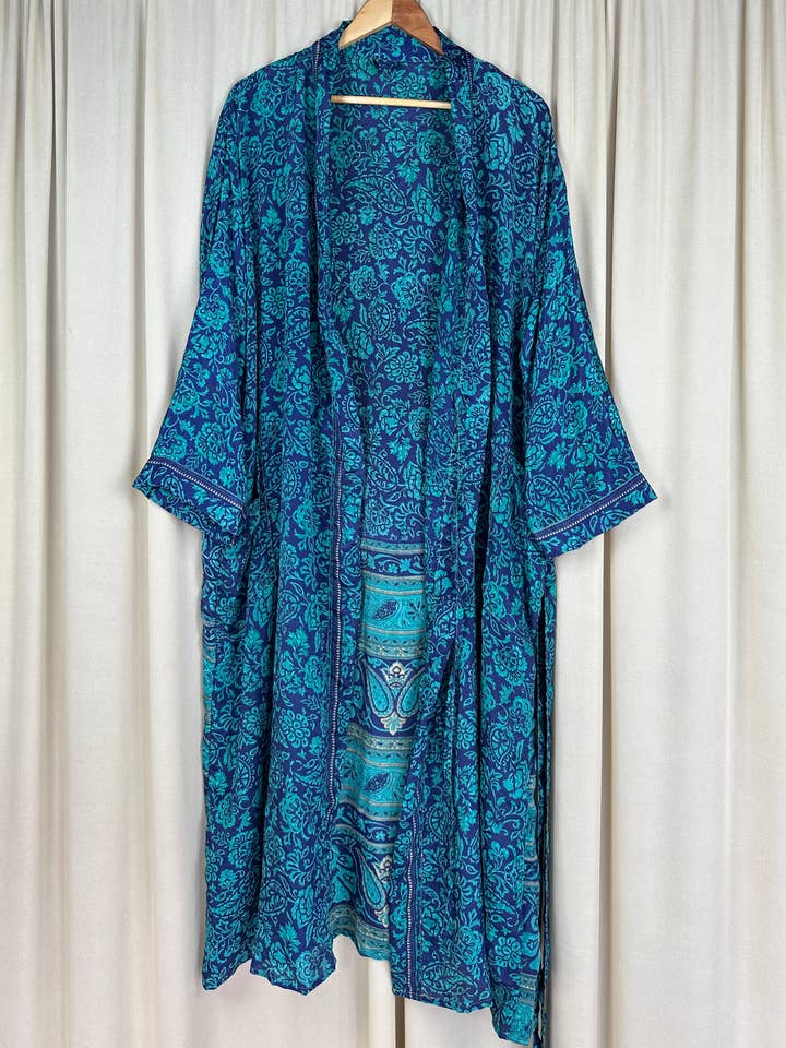Recycle Silk Women Kimono Boho House Robe Beach Spa Cover up for wholesale by The Eastern Loom