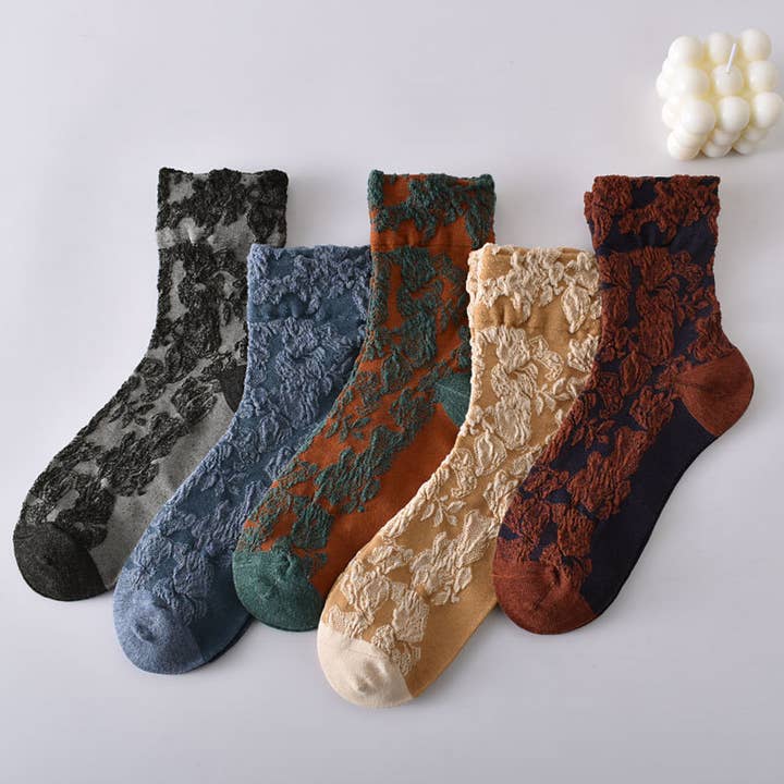 Meias com padrão tridimensional em relevo retro por atacado de Tourtiwi