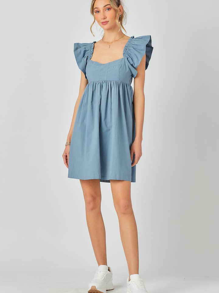 Flutter Sleeve Sweetheart Neckline Poplin Dress for wholesale by BABY PINK