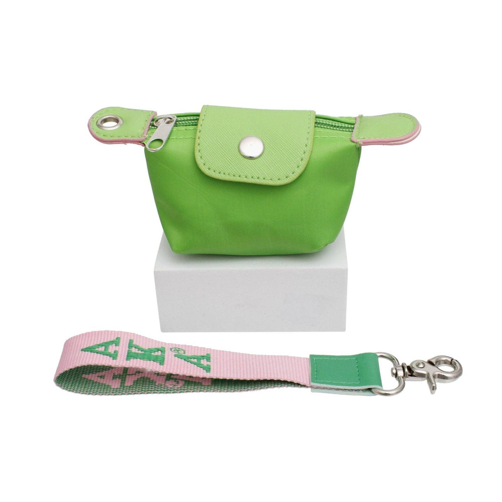 AKA Sorority Green Nylon Wristlet Strap Mini Pouch for wholesale on Faire2