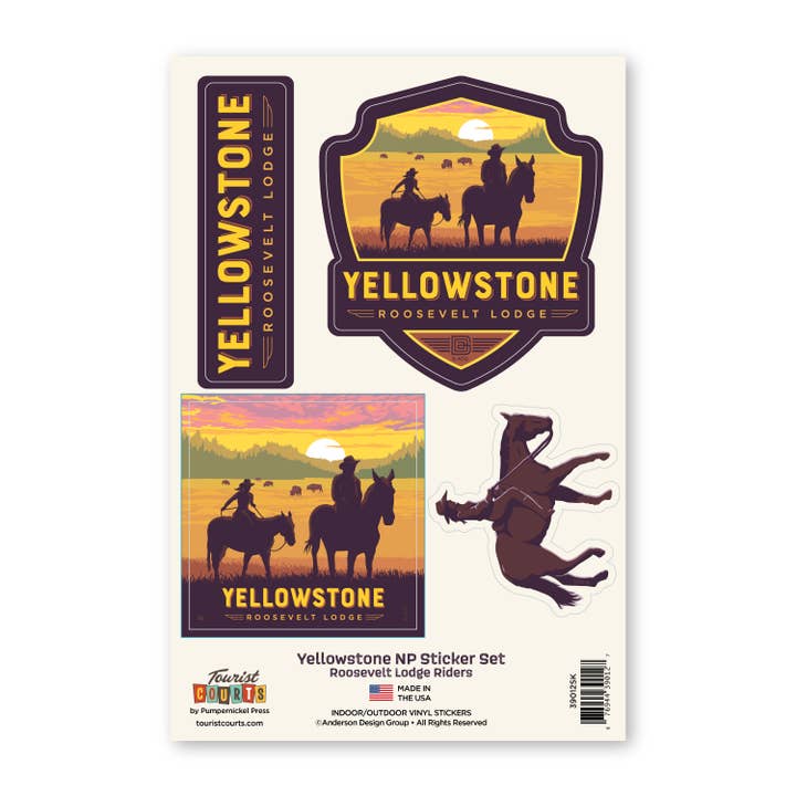 Ensemble d'autocollants des cavaliers du Roosevelt Lodge de Yellowstone NP pour la vente par Tourist Courts