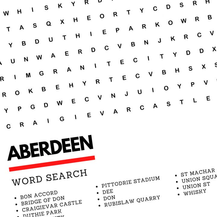 Underdog Studio - Wholesale Art Print - Aberdeen Scotland Wordsearch Art Print1