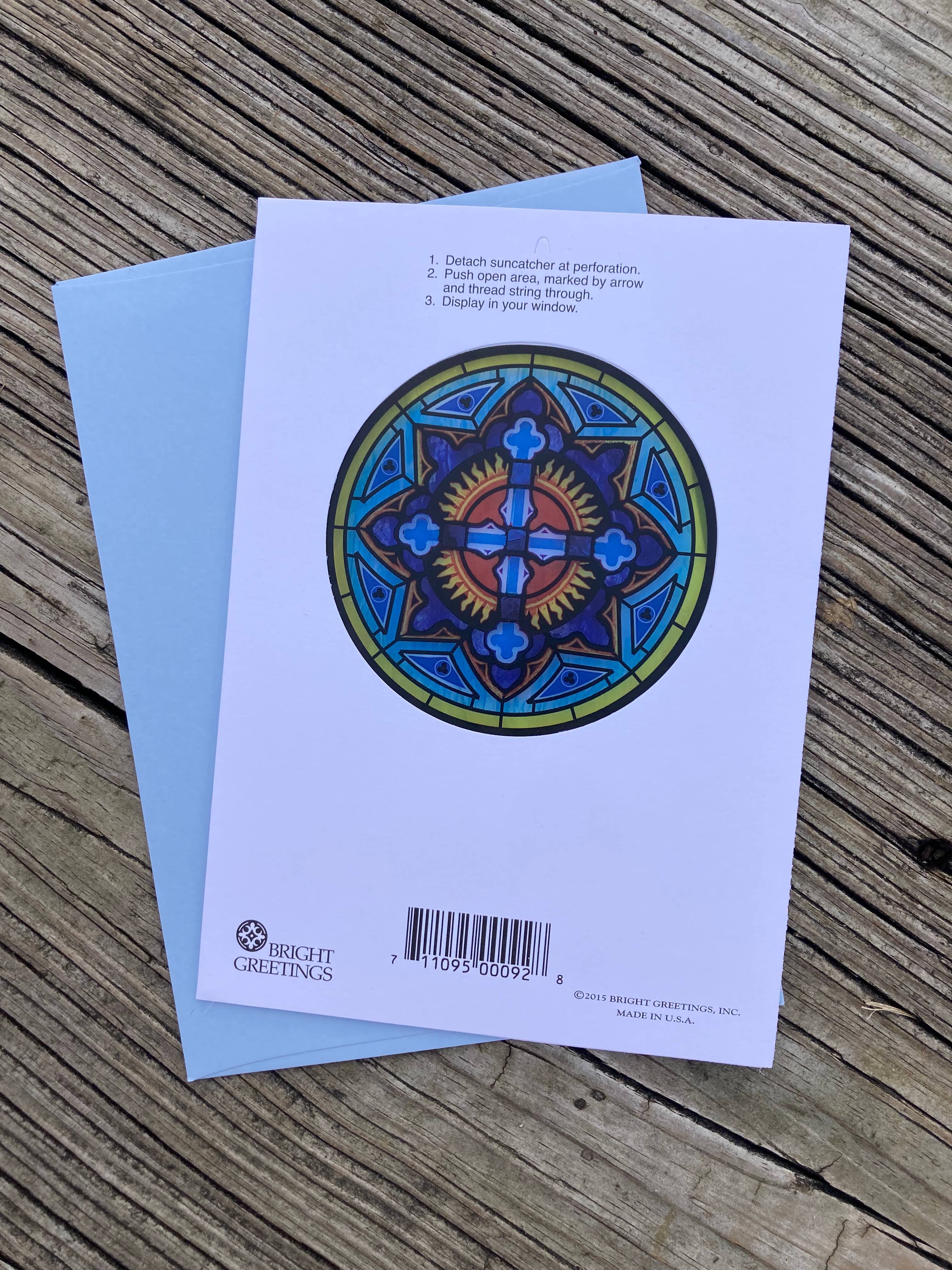 Bright Greetings - Wholesale Sympathy Card - Sympathy cross Catholic sun-catcher greeting card1