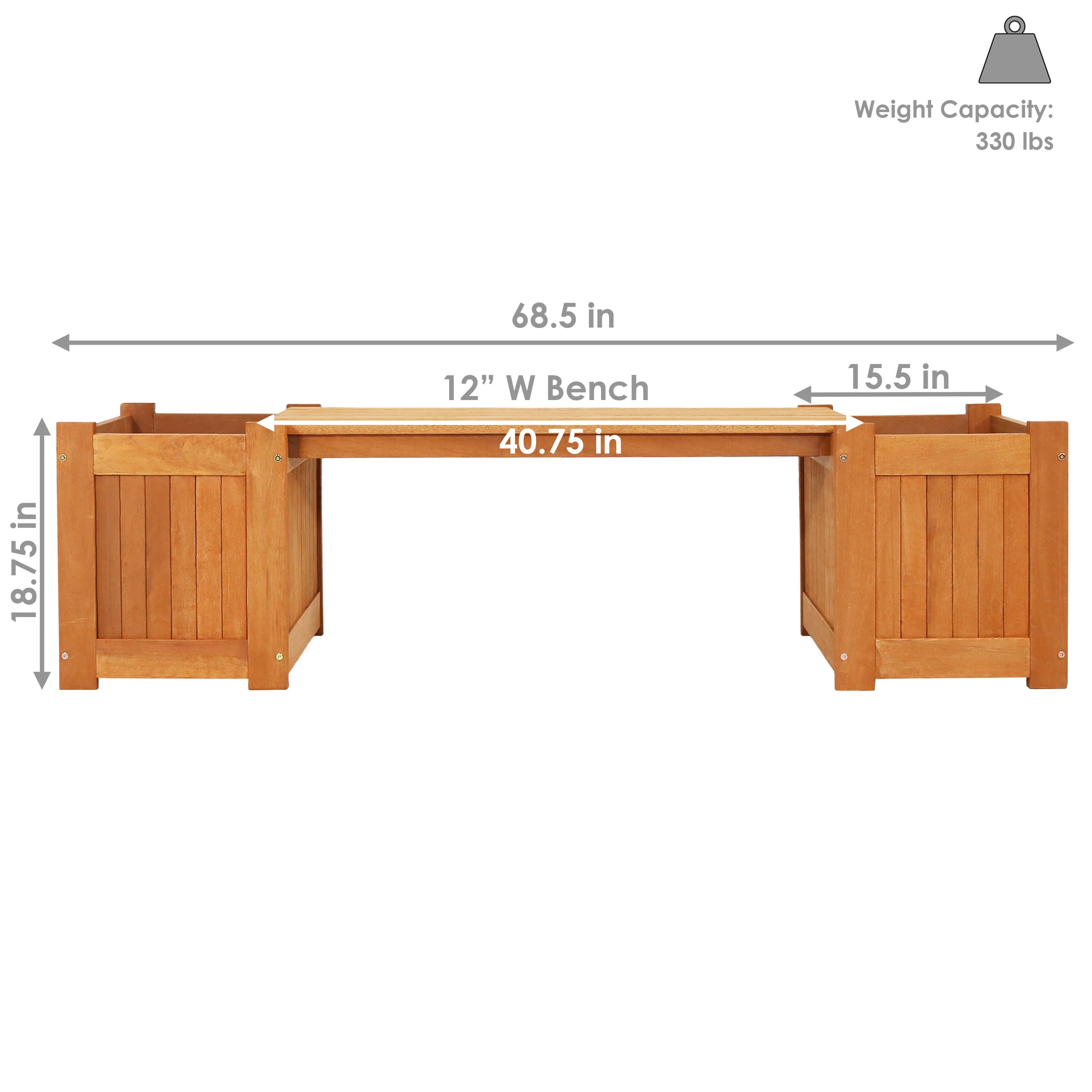 Sunnydaze Decor - Wholesale Bench - Meranti Wood Outdoor Bench with Planter Boxes3