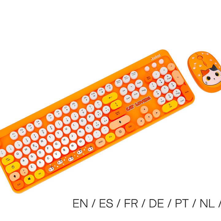 Keyboard And Mouse Set Orange Cat Multilingual for wholesale by I-Total, I-Drink