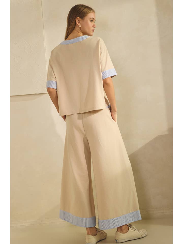 Oddi - Wholesale Top & Pant Set (NOT Loungewear) - Women's - Contrast-trim Henley Top And Pants Set4