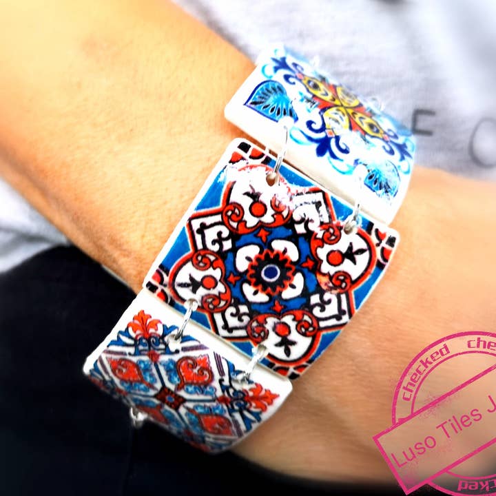 Bracelet mexicain coloré Big Square pour la vente par LUSO TILES JEWELRY