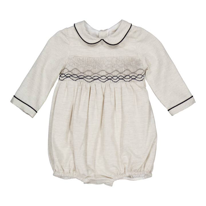 Jeannot, macacão smock em sarja de algodão cinza mesclado por atacado de Kidiwi handmade