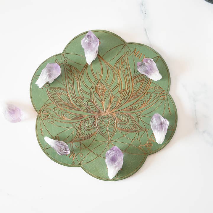 Ink and Flowers Designs - Wholesale Pendulum Board - Sage Lotus pendulum board1