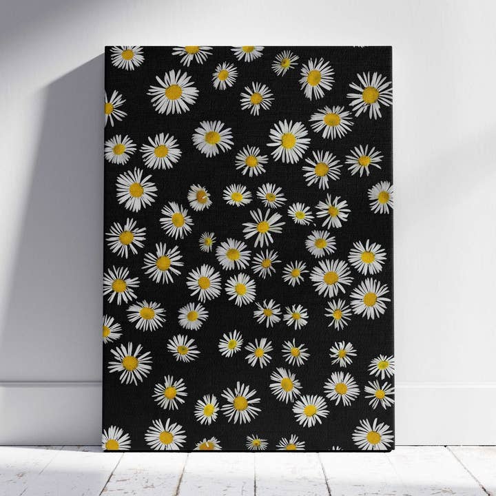 Daisy Flowers in the Dark - Impression murale sur toile encadrée pour la vente par House Prints