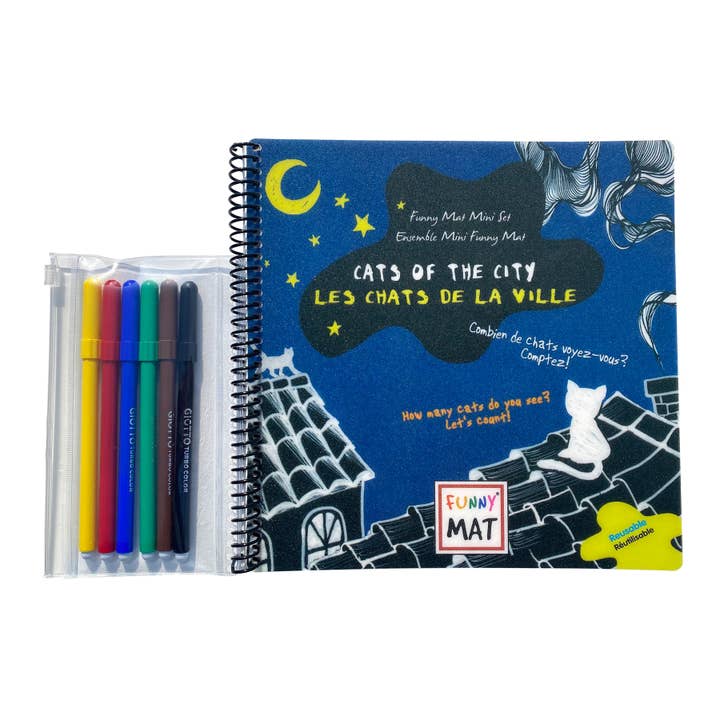Set de tapis à colorier avec 6 marqueurs Giotto, City Cats pour la vente par Funny Mat