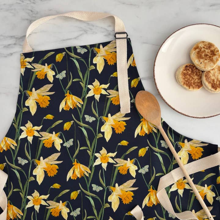 Wild Daffodil Apron - Hand Painted Botanical Design for wholesale by Emily Hacker