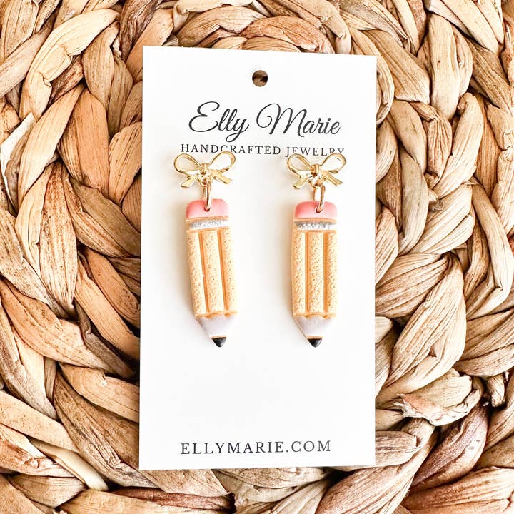 Bow Pencil Clay Dangles for wholesale by Elly Marie Jewelry