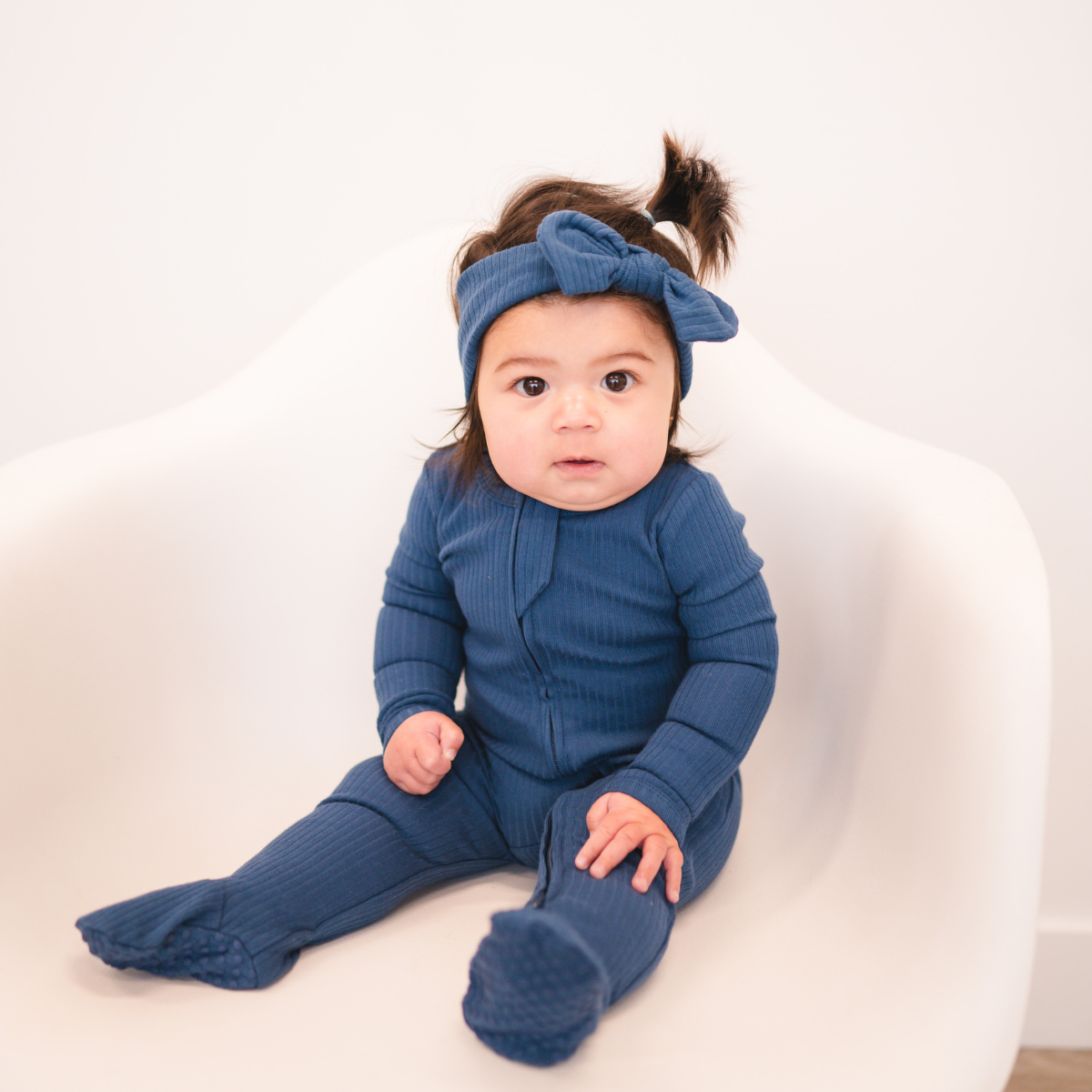 bug + bean kids – Engroshandel Romper - Baby – Økologisk Bomuld Ribbet Footie - Ocean Blue2