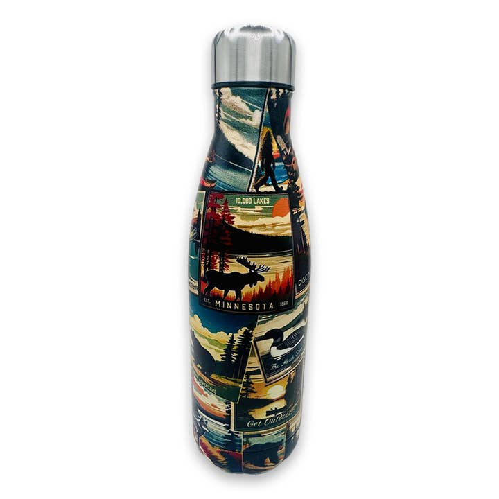 Minnesota Vintage Travel Poster 17 oz Water Bottle for wholesale by Token Atelier