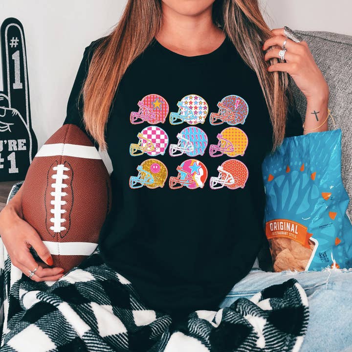 Patterned Football Helmets DTF Heat Transfer for wholesale by Trendy Transfers