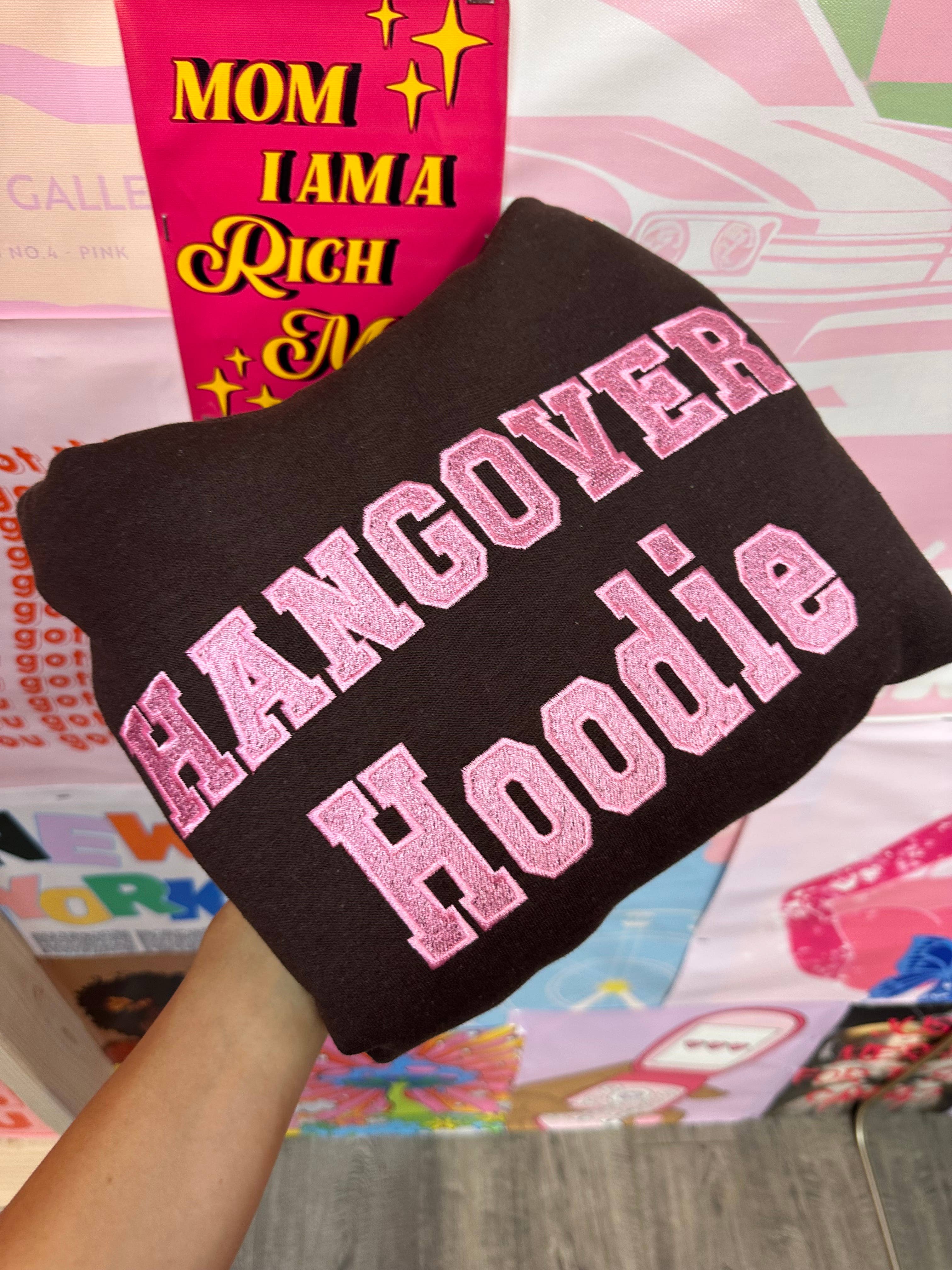 Happy Hour – wholesale Hoodie – Women's – Hangover Hoodie-embroidery Brown With Pink2