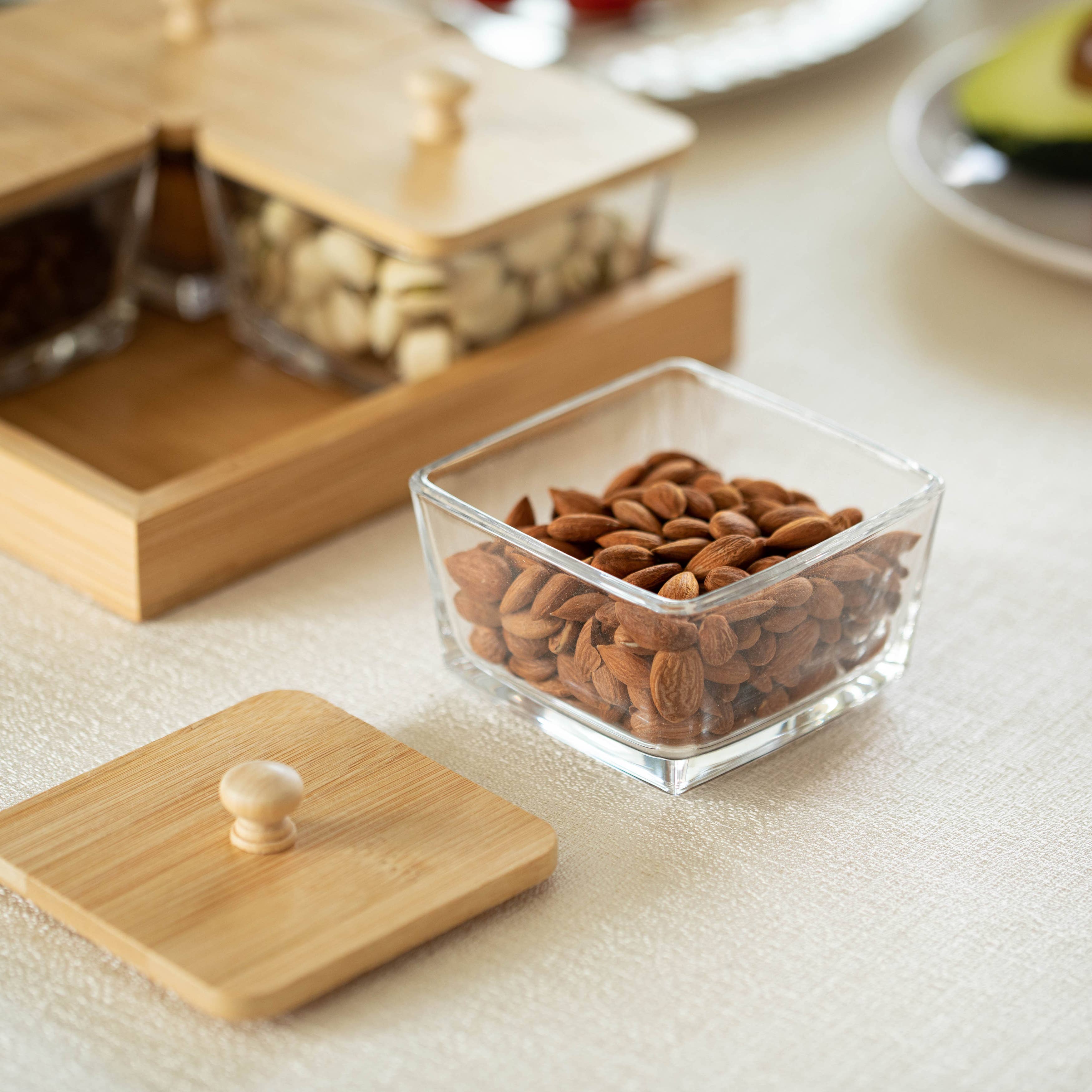 Quickway Imports - Wholesale Kitchen Storage/Organizer - Basicwise Glass Jars with Bamboo Lids and Wooden Tray3