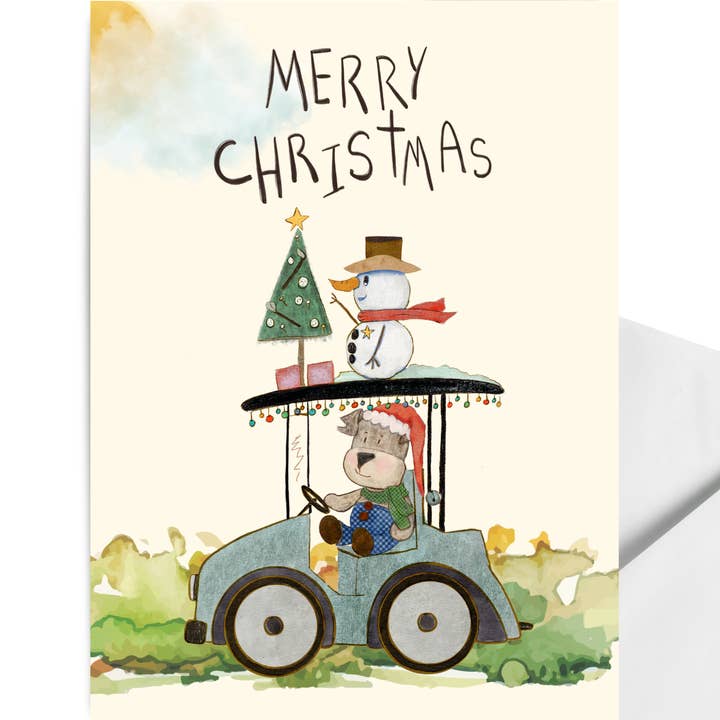 Merry Christmas Dog Snowman Golf Card Holiday Greeting Card for wholesale by Sweet Sketches