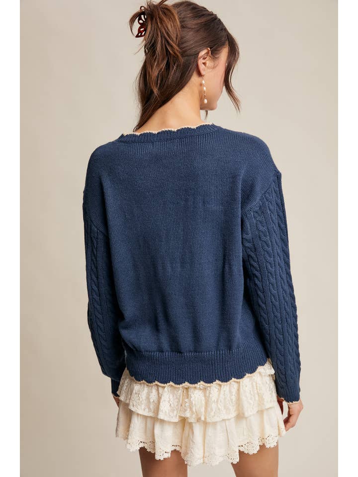 Listicle - Wholesale Pullover-trui - Dames - Gebreide Trui met Bloemenborduursel en Kabelpatroon30