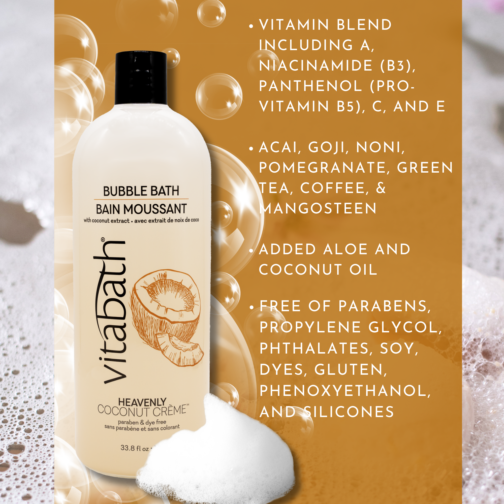 Vitabath - Wholesale Bubble Bath - Heavenly Coconut Crème™ Bubble Bath 33.8 fl oz4