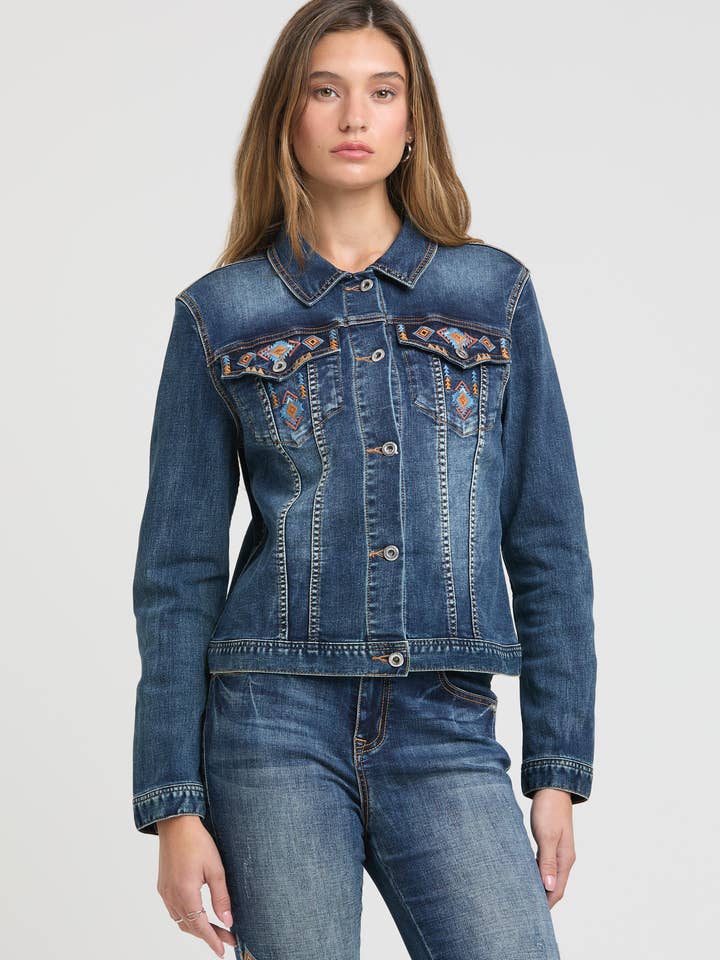 Aztec Embroidery Denim Jacket | TE-52020 for wholesale by Grace in LA