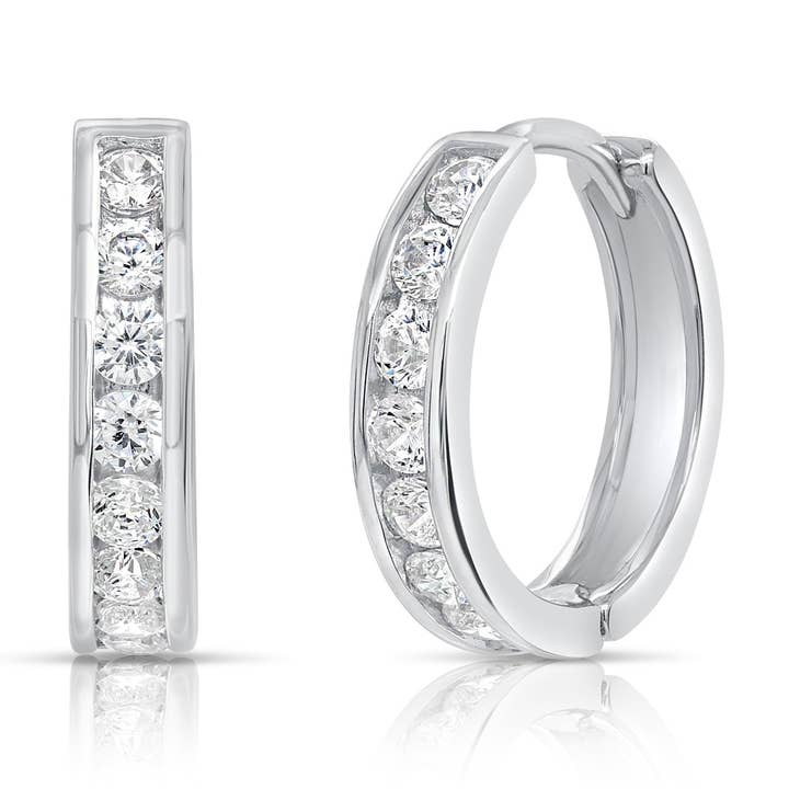 Sterling Silver CZ Huggie Earring - 16MM for wholesale by NY Gold & Silver Trading Inc.