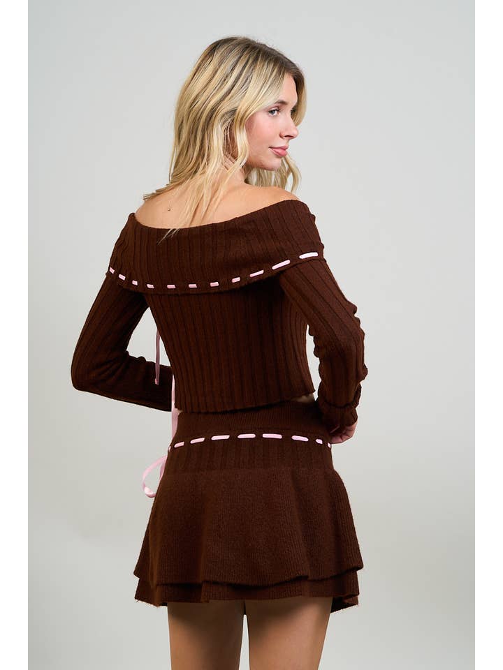 Brown OFF SHOULDER RIBBON CONTRAST SET for wholesale on Faire
