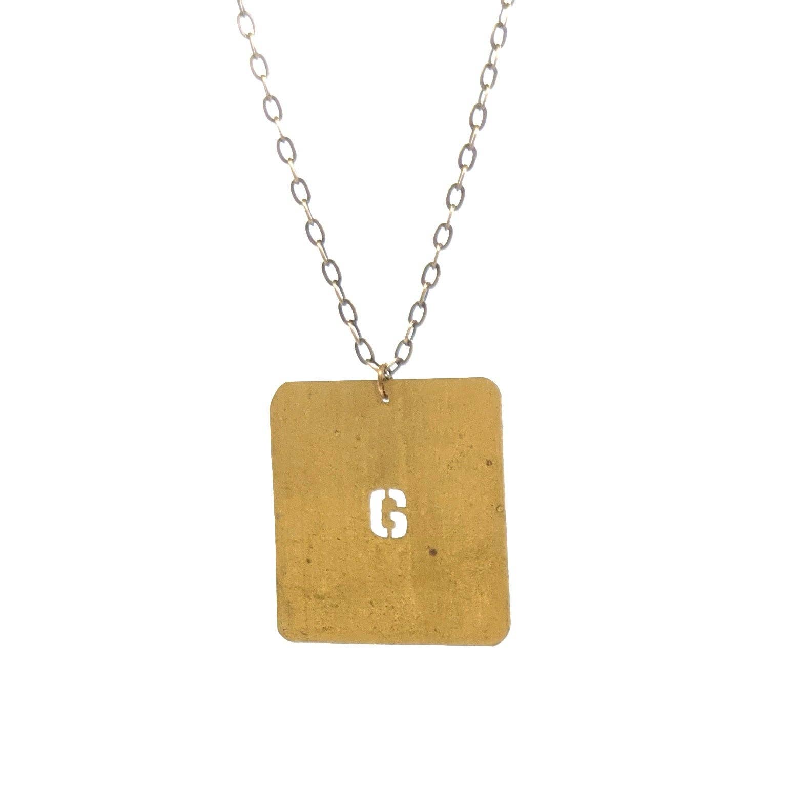 Amy Pfaffman Jewelry - Wholesale Pendant/Charm Necklace - Vintage brass number and letter stencil necklace3