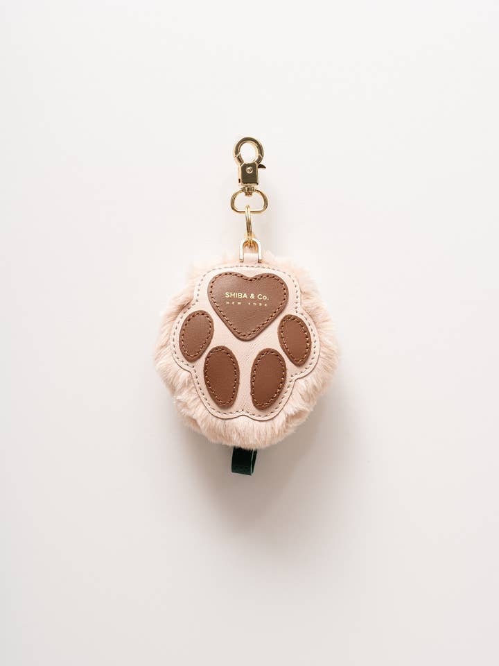 Fluffy Dog Paw Bag Charm - Italian Leather with Faux Fur - Cream White for wholesale by SHIBA & Co