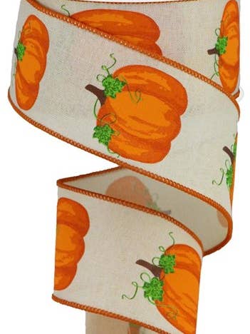 2.5"X10yd Pumpkins W/Leaves On Royal for wholesale by Amber Marie & Company