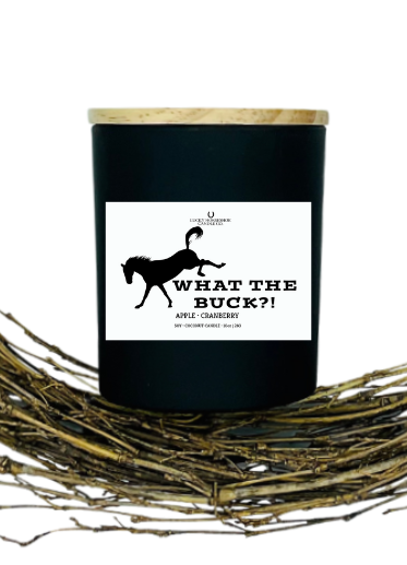 Lucky Horseshoe Candle Co. – Großhandel Kerze im Glas / gefüllte Kerze – What the Buck Soy Coconut Kerze, 10 Unzen, schwarzes Glasgefäß1
