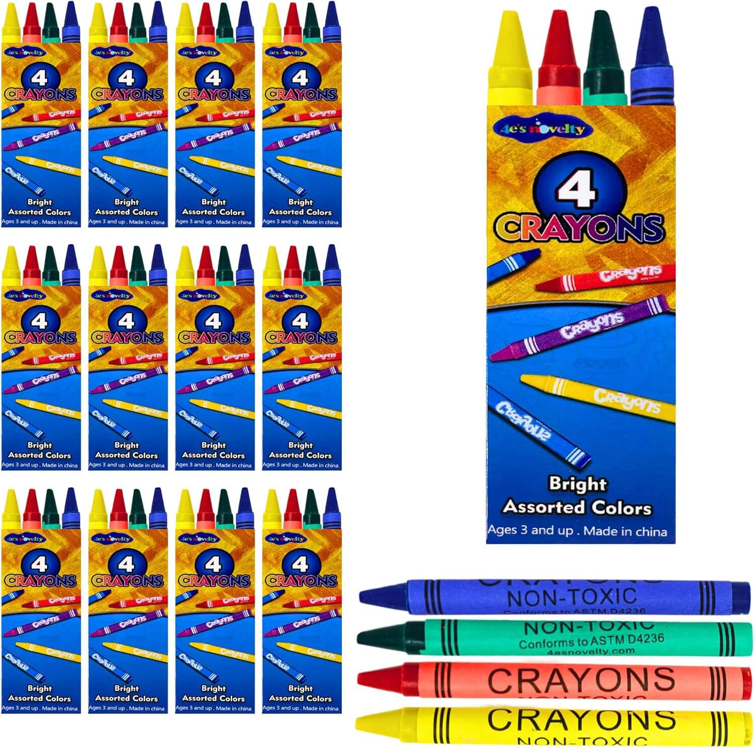 4E's Novelty - Wholesale Crayons - Kids & Baby - 576 Crayons Bulk [144 Sets of 4-Packs] Bulk Crayons for Kids, Classpack Teachers Supplies - Party Favors, Back to School Supplies, Restaurants, Birthday Party Favors. Non-Toxic By 4E�s Novelty7