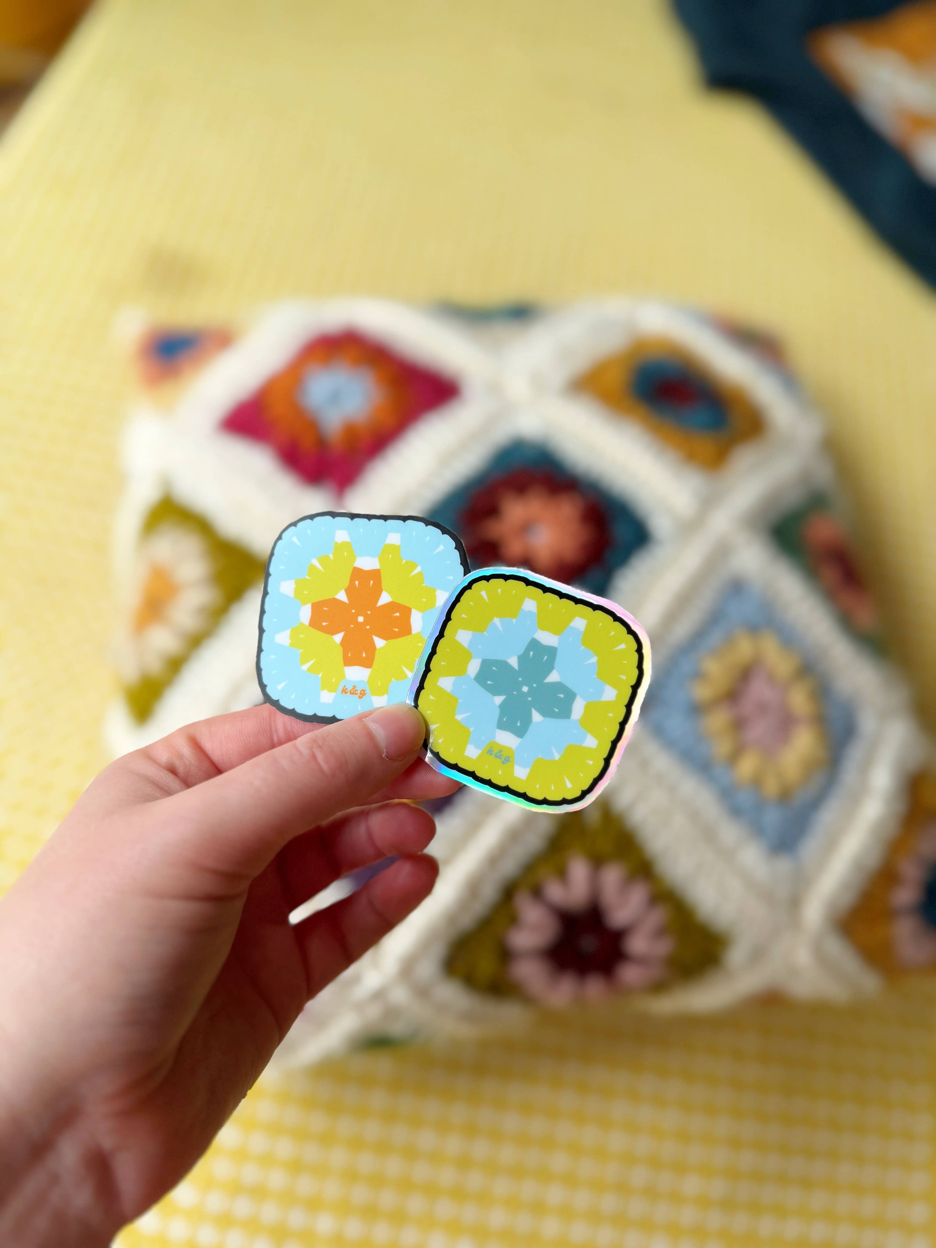 Knit & Gather - Wholesale Sticker - Crochet Granny Square Sticker1