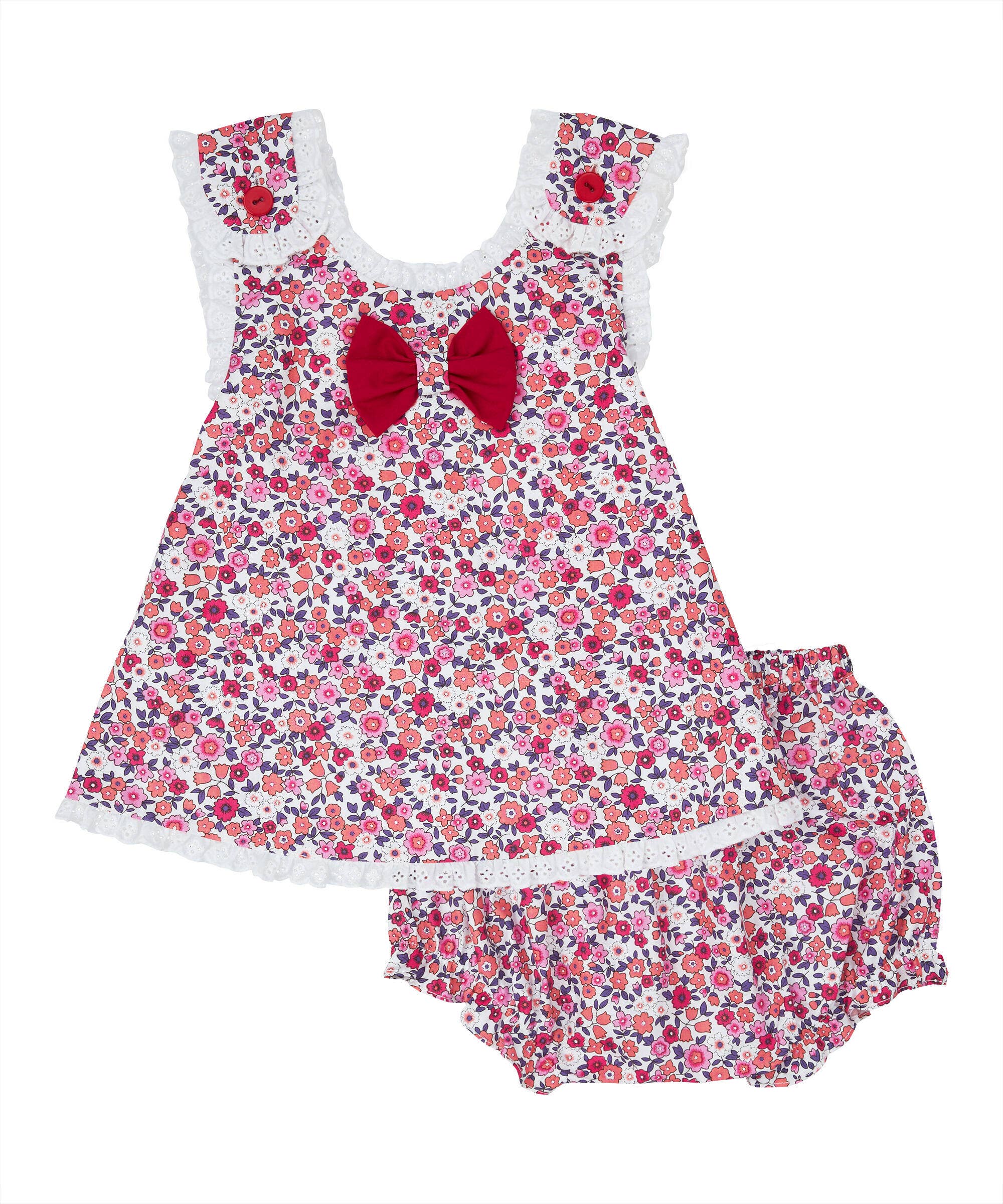 Smocked Bebe - Wholesale Clothing Set - Baby - Red Floral Cross Back Top + Bloomers