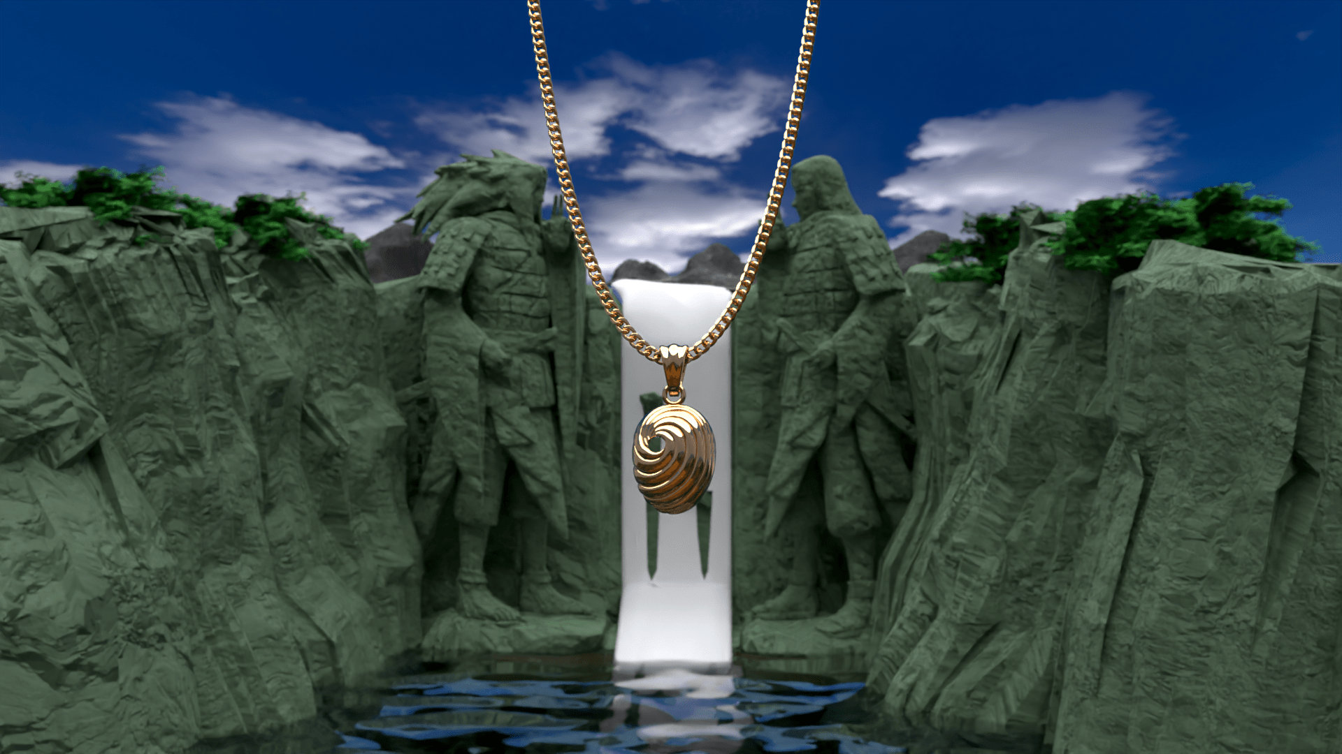 Gold Naruto™ Tobi Mask Necklace for wholesale on Faire1