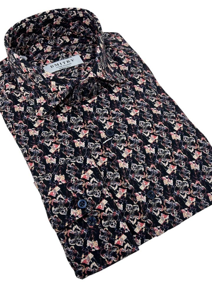 DMITRY Dark Purple Patterned Italian Cotton Men's Long Sleeve Shirt (Online Exclusive) for wholesale by DMITRY Ties