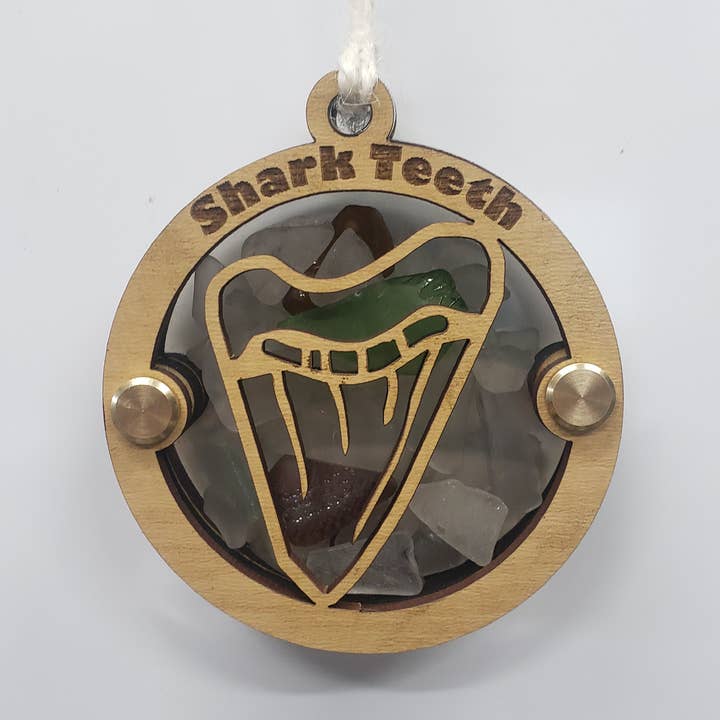 Enfeite de Caixa de Vidro com Dentes de Tubarão e Vidro de Praia por atacado de Sea Glass Displays