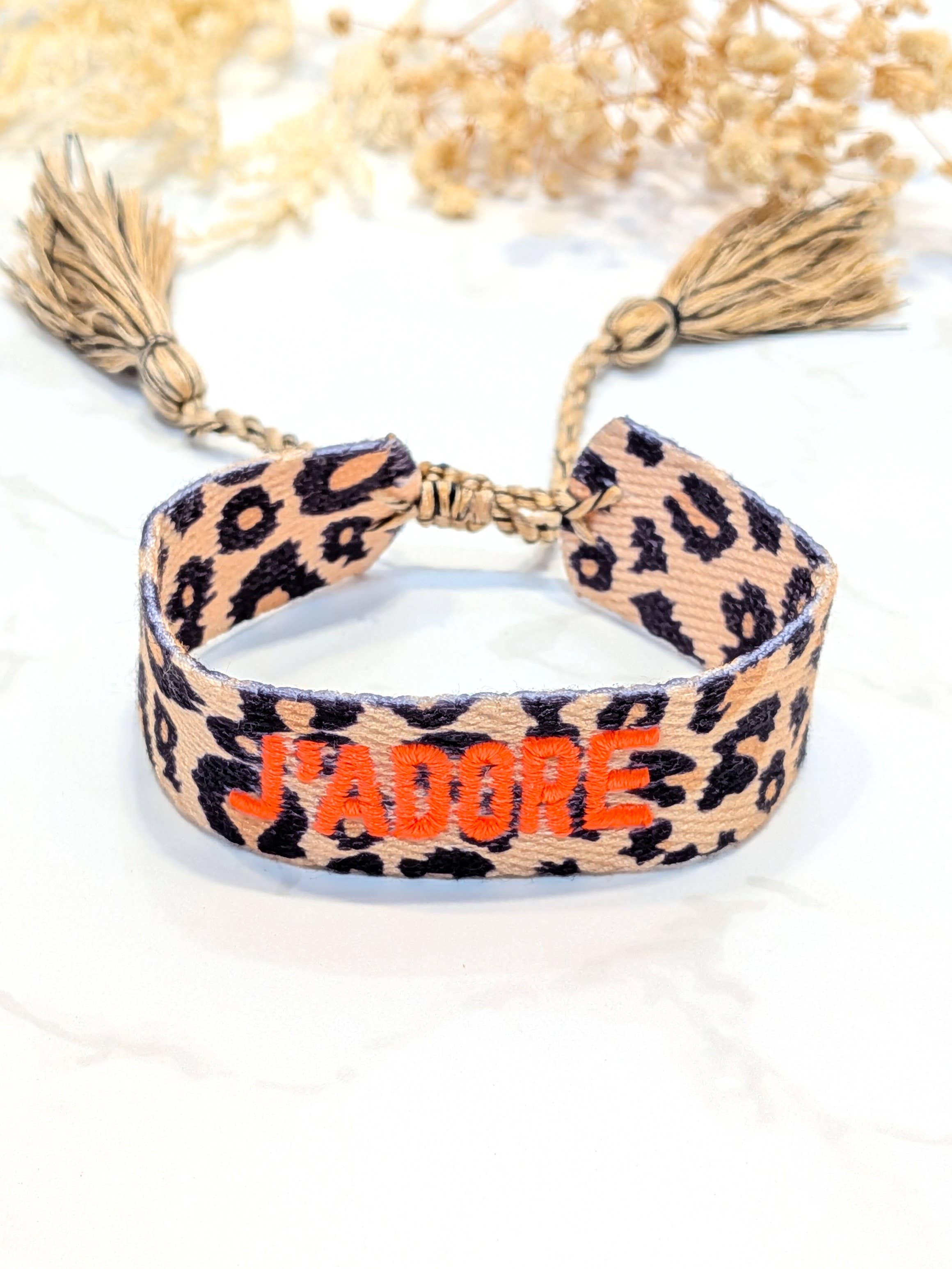 LOLO & YAYA - Wholesale Woven/Braided Bracelet - J'ADORE LEOPARD fabric message bracelet5