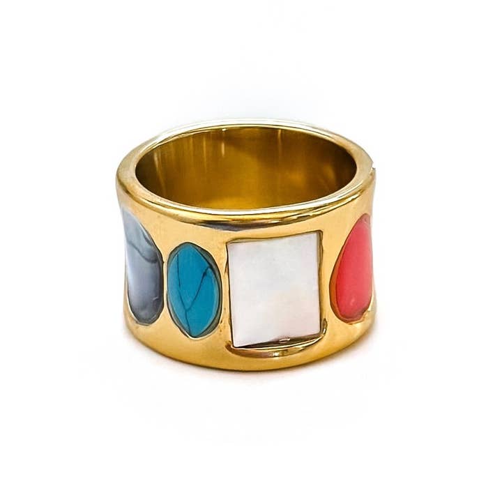 BELJOY - Wholesale Multi-Stone Ring - Roxy Wide Band Stone Ring