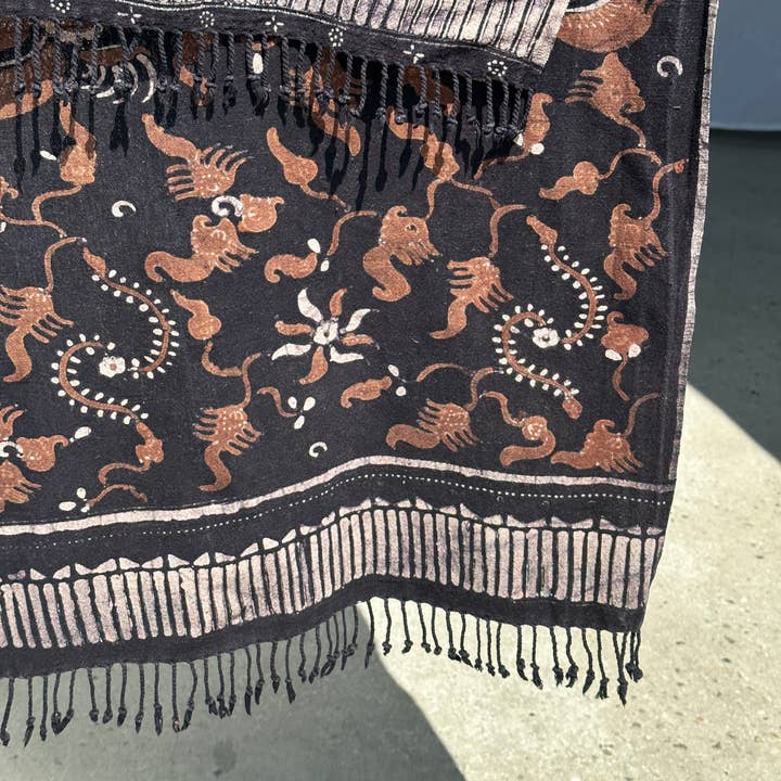 Office Objets - Wholesale Coverlet - Black and brown printed batik, Indonesian ceremonial fabric 185x5038