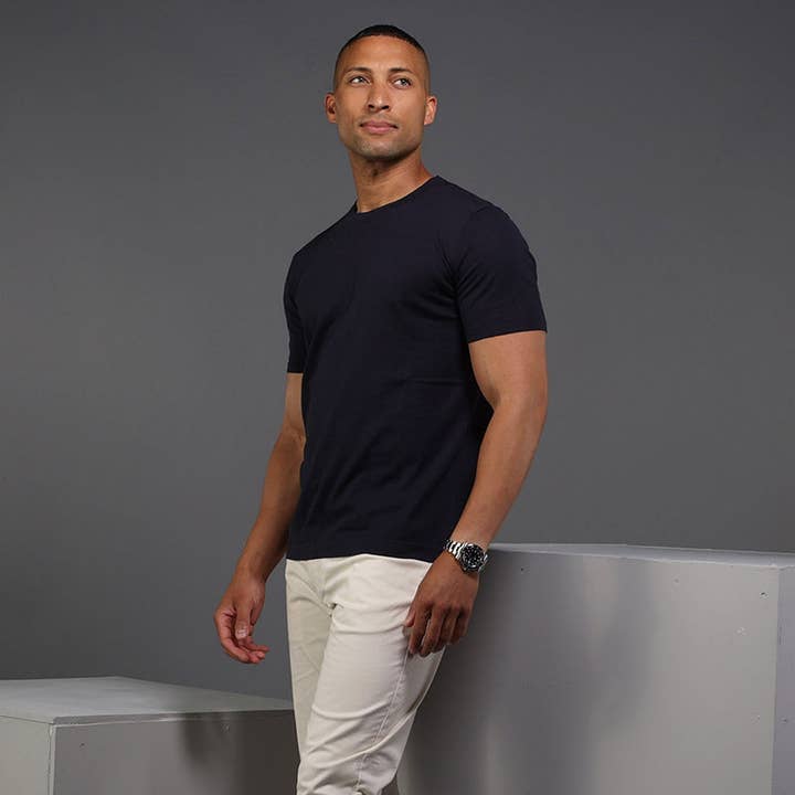 Collars & Co. - Wholesale T-Shirt - Men's - Lucca Luxury Touch Cotton and Silk T-Shirt Navy1