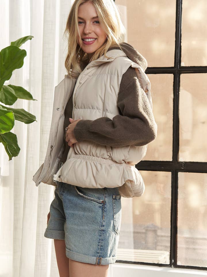 ADORA LA - Wholesale Outerwear Vest - Women's - CEJ3872- PUFFER VEST WITH CINCHED WAIST2