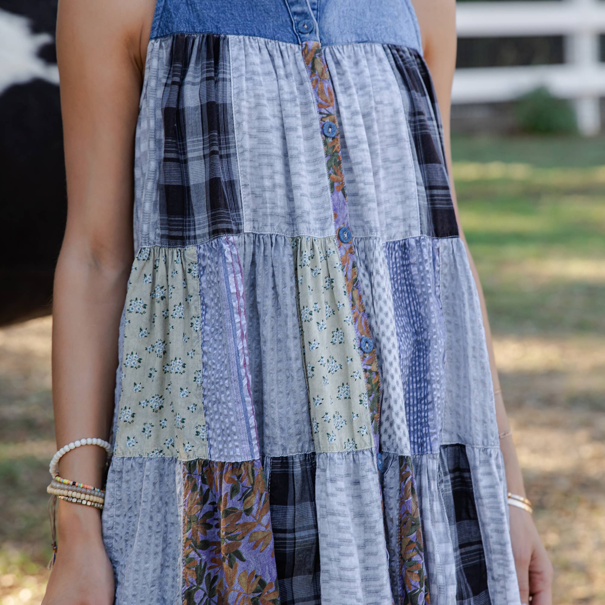 Young Threads - Wholesale Button Down Shirt - Women's - Boho Chic Nomad Patchwork Buttondown Top Sleevel (New Color)57