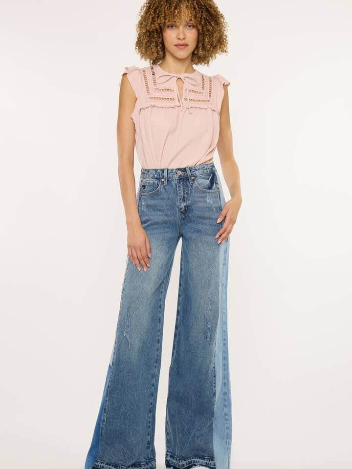 OPEN PACK HIGH RISE WIDE LEG JEANS-KC5521M for wholesale by Kan Can USA