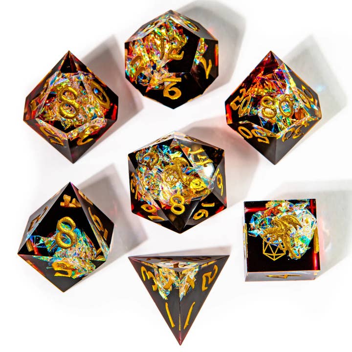 Hymgho Premium Dice - Wholesale Dice - Captured Magic Hand Sanded Sharp Edge Resin - Blood Crystal